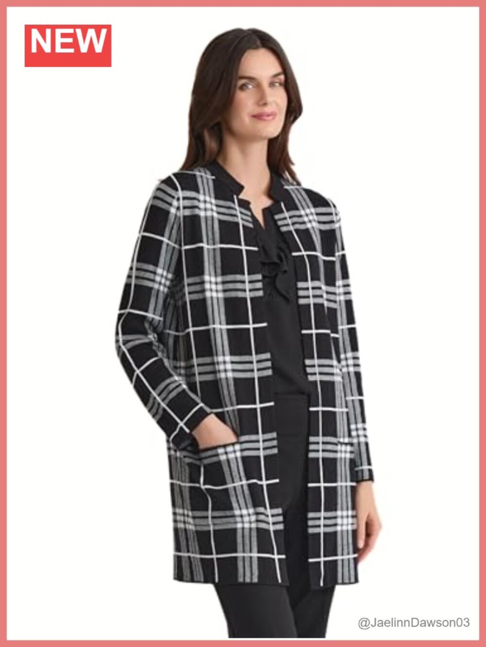 Plaid Cardigan Coat Sweater Lightweight Long Sleeve Pull On